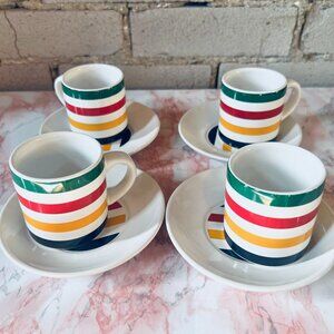 Hudson’s Bay Stripes Espresso Mug Set with Saucers, 8-pc
